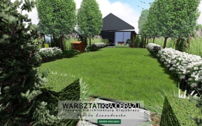 Ogród podłużny w odcieniach bieli